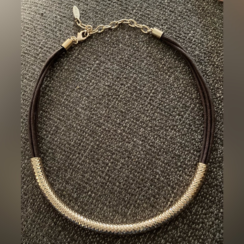 St. Thomas Gold Tone & Brown Sliding Bar Necklace